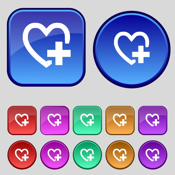 Cœur médical signe icône. Symbole croix. Définir des boutons colorés. Vecteur — Image vectorielle