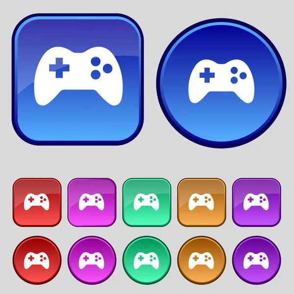 Joystick sign icon. Video game symbol. Set colourful buttons. Vector — Stock Vector