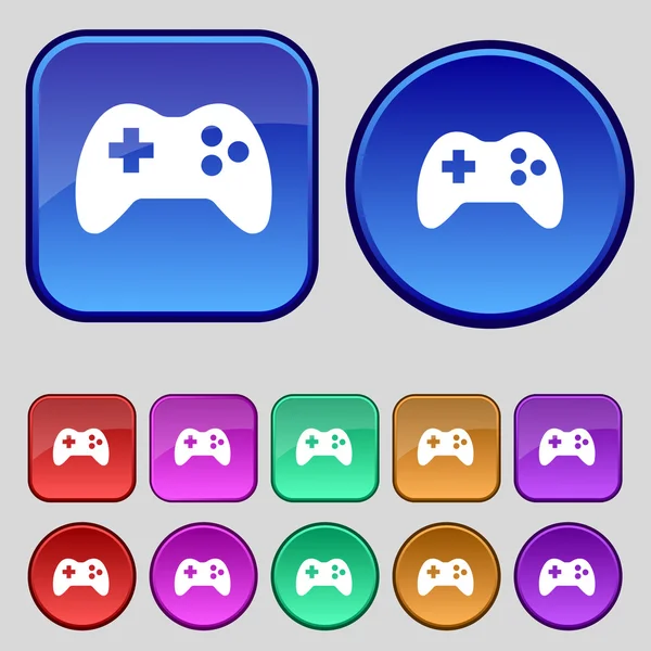 Signo de joystick icono. Símbolo de videojuego. Establecer botones de colores. Vector — Vector de stock