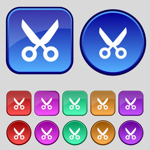 Scissors hairdresser sign icon. Tailor symbol. Set colourful buttons. Vector — Stock Vector