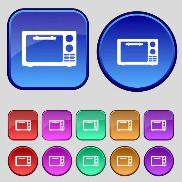 Microwave oven sign icon. Kitchen electric stove symbol. Set colourful buttons. Vector — Stock Vector