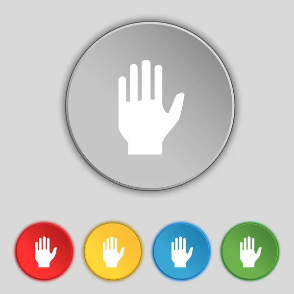 Hand print sign icon. Stop symbol. Set colour buttons. Vector — Stock Vector