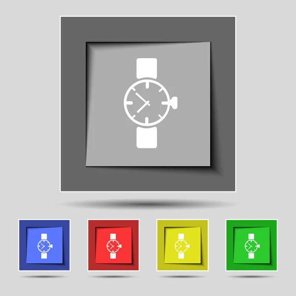 Nadgarstka zegarek znak ikona. symbol zegara mechanicznego. zestaw kolorowych przycisków. wektor — Wektor stockowy