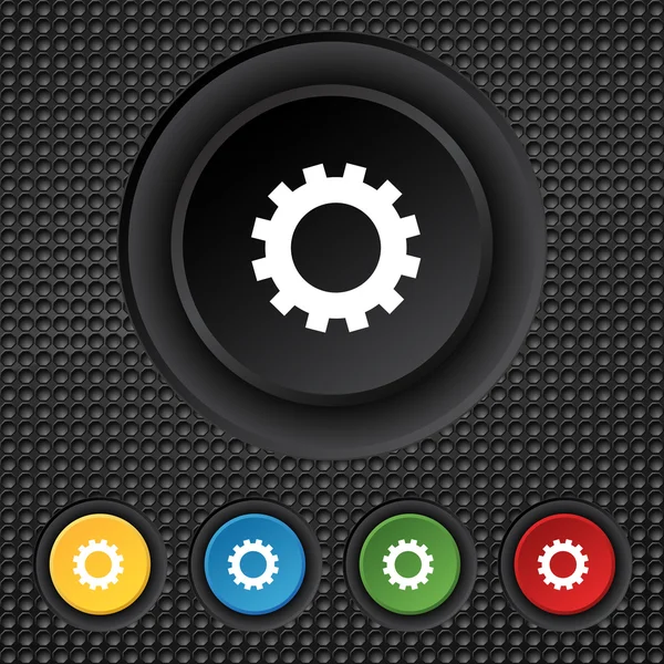 Cog settings sign icon. Cogwheel gear mechanism symbol. Set colourful buttons. Vector — Stock Vector