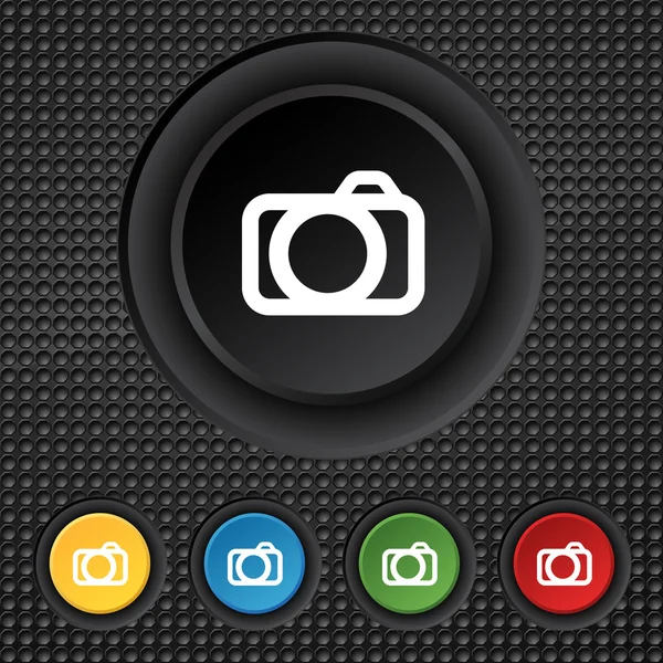 Icono de signo de cámara fotográfica. Símbolo digital. Establecer botones de colores. Vector — Vector de stock