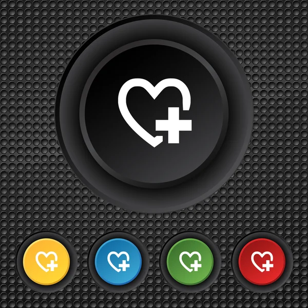 Medical heart sign icon. Cross symbol. Set colourful buttons. Vector — Stock vektor