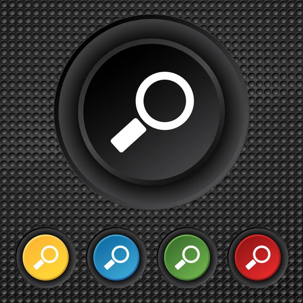 Loupe icône de signe en verre. Bouton Zoom outil. Symbole de recherche navigation. Définir des boutons colorés. Vecteur — Image vectorielle
