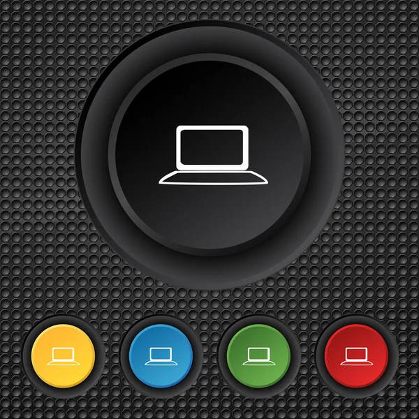 Laptop-Zeichen-Symbol. Notizbuch-PC mit Diagrammsymbol. Überwachung. Setzen Sie bunte Knöpfe. Vektor — Stockvektor