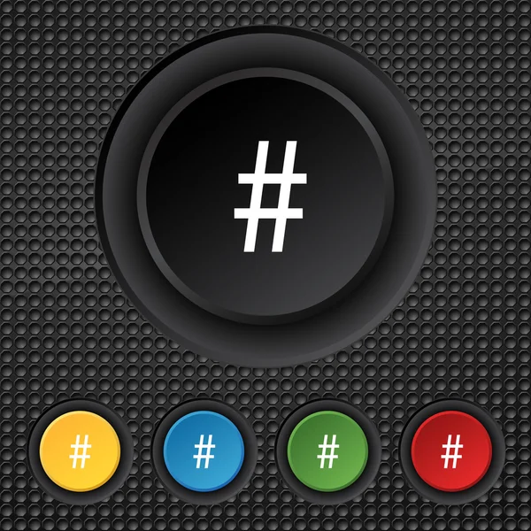 Hash-Tag-Symbol. setzen bunte Buttons Zeichen. Vektor — Stockvektor