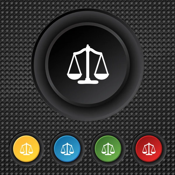 Scales of Justice sign icon. Court law symbol. Set colourful buttons. Vector — Stock Vector