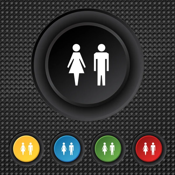 Icône signe WC. Le symbole des toilettes. Toilettes pour hommes et femmes. Définir des boutons colorés. Vecteur — Image vectorielle