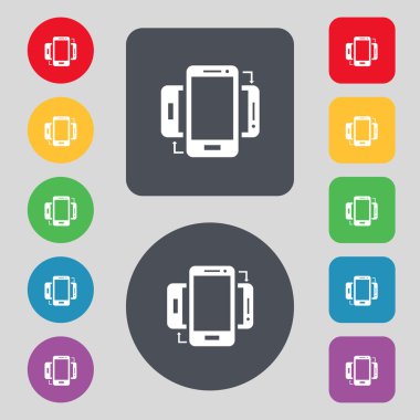 Eşitleme işareti simgesi. akıllı telefonlar sembolü sync. veri değişimi. colur düğmeleri ayarlayın. vektör