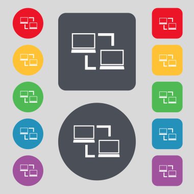 Eşitleme işareti simgesi. Notebook sembolü sync. veri değişimi. colur düğmeleri ayarlayın. vektör