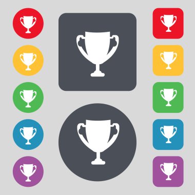 kazanan cup işareti simgesi. kazanan sembol ödüllendirme. kupa. renkli düğmeler vektör ayarla