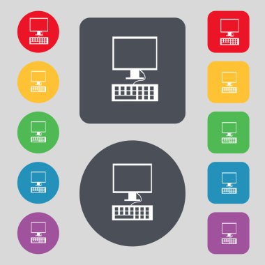 bilgisayar ekranı ve klavye simgesi. renkli düğmeler ayarlayın. vektör