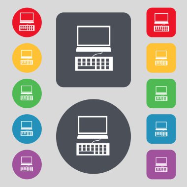 bilgisayar ekranı ve klavye simgesi. renkli düğmeler ayarlayın. vektör