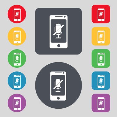 Hiçbir mikrofon işareti simgesi. hoparlör simgesi. renkli düğmeler ayarlayın. vektör