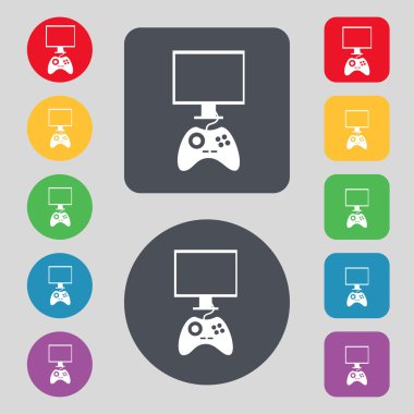 joystick ve monitör işareti simgesi. video oyunu simgesi. renkli düğmeler ayarlayın. vektör