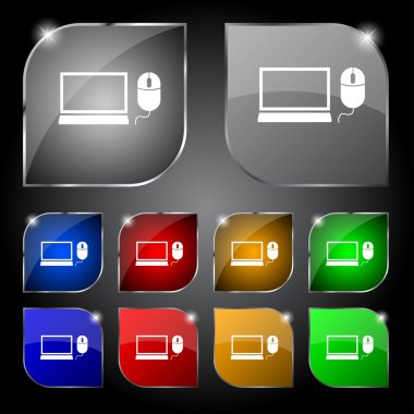bilgisayar geniş ekran monitör, fare işareti simgesi. renkli düğmeler ayarlayın. vektör