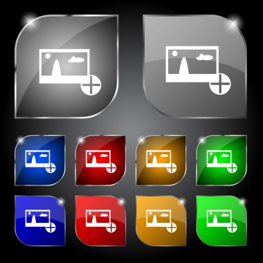 Ayrıca, dosya jpg işareti simgesi ekleyin. görüntü dosyası sembol indir. renkli düğmeler ayarlayın. Modern UI Web sitesi navigasyon vektör