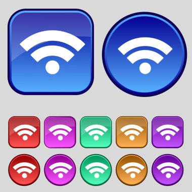 WiFi işareti. kablosuz simgesi. Kablosuz ağ simgesi. renkli düğmeler vektör dilimini ayarla