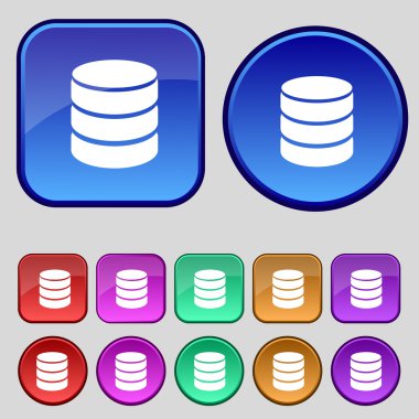 sabit disk ve veritabanı işareti simgesi. Flash sürücü sopa sembolü. renkli düğmeler ayarlayın. vektör