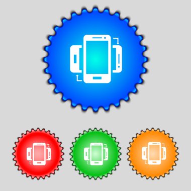 Eşitleme işareti simgesi. akıllı telefonlar sembolü sync. veri değişimi. colur düğmeleri ayarlayın. vektör
