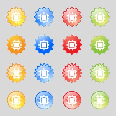Central Processing Unit Icon. Technology scheme circle symbol. Set colourful buttons. Vector