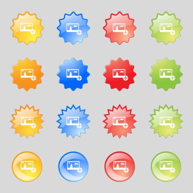 Ayrıca, dosya jpg işareti simgesi ekleyin. görüntü dosyası sembol indir. renkli düğmeler ayarlayın. Modern UI Web sitesi navigasyon vektör