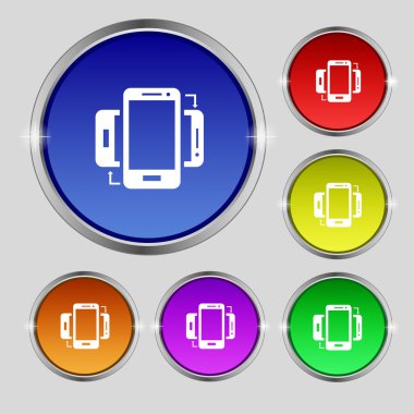 Eşitleme işareti simgesi. akıllı telefonlar sembolü sync. veri değişimi. colur düğmeleri ayarlayın. vektör