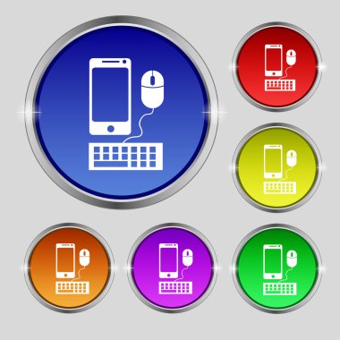 Smartphone geniş ekran monitör, klavye ve fare işareti simgesi. renkli düğmeler ayarlayın. vektör
