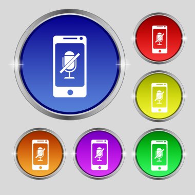 Hiçbir mikrofon işareti simgesi. hoparlör simgesi. renkli düğmeler ayarlayın. vektör