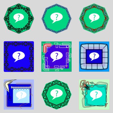 soru işareti işareti simgesi. konuşma balonu sembol yardım. SSS oturum açın. renkli düğmeler ayarlayın. vektör