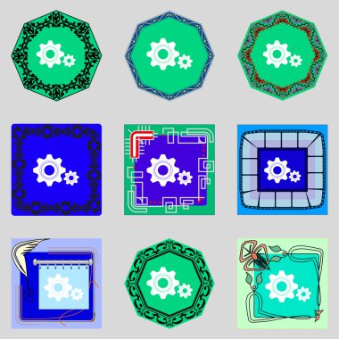 COG ayarları işareti simgesi. dişli dişli mekanizması sembolü. renkli düğmeler ayarlayın. vektör