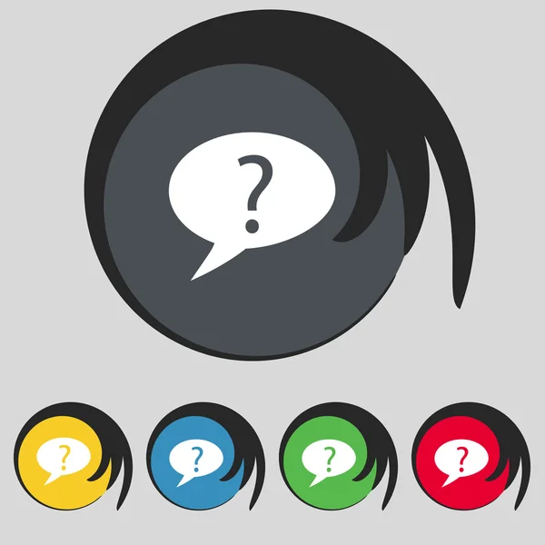 Ícone do sinal do ponto de interrogação. Ajude o símbolo da bolha de fala. Assinatura FAQ. Definir botões coloridos. Vetor — Vetor de Stock