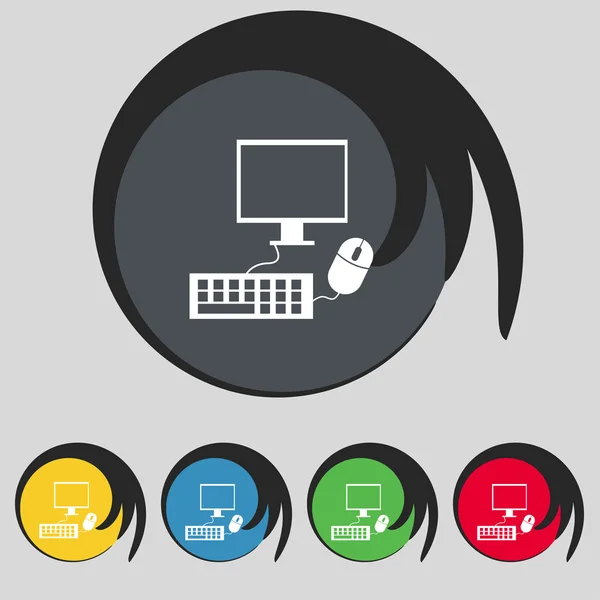 Monitor widescreen del computer, tastiera, icona del segno del mouse. Impostare pulsanti colorati. Vettore — Vettoriale Stock