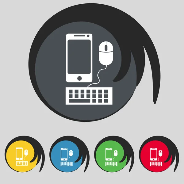 Smartphone panoramiczny monitor, klawiatura, mysz ikona znak. zestaw kolorowych przycisków. wektor — Wektor stockowy