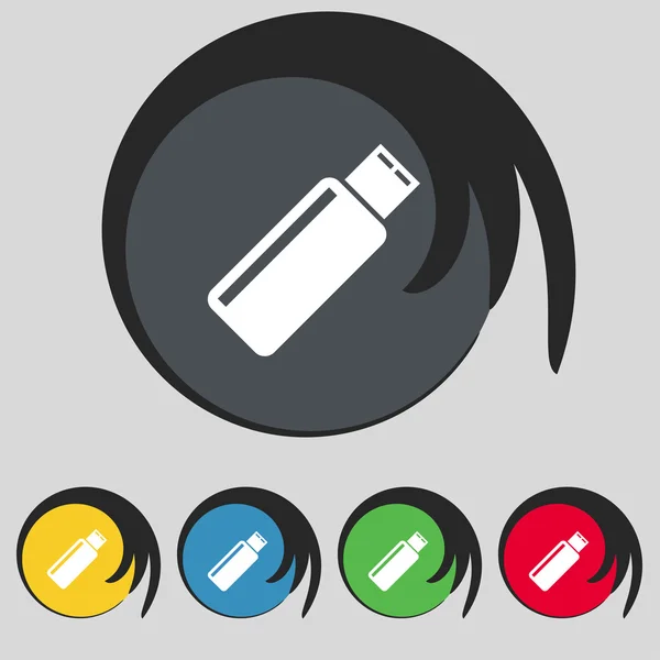 Ícone de sinal USB. flash drive stick símbolo. Definir botões coloridos. Vetor — Vetor de Stock