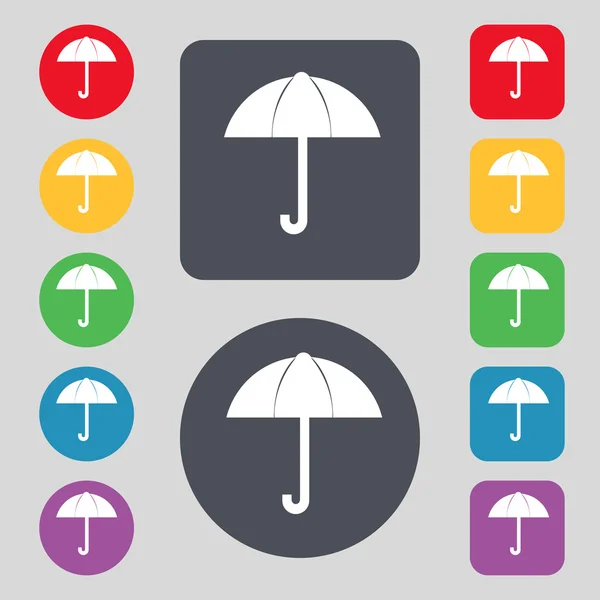 Parapluie signe icône. Symbole de protection pluie. Définir des boutons colorés. Vecteur — Image vectorielle