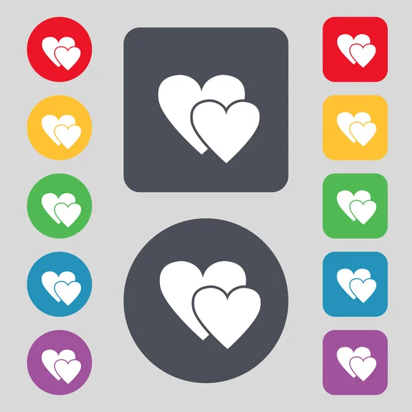 Icono de signo cardíaco. Símbolo de amor. Establecer botones de color. Vector — Archivo Imágenes Vectoriales