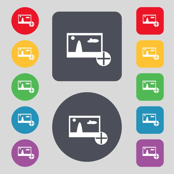 De plus, ajoutez l'icône de signe File JPG. Télécharger le symbole du fichier image. Définir des boutons colorés. Navigation moderne du site Web de l'interface utilisateur vectoriel — Image vectorielle