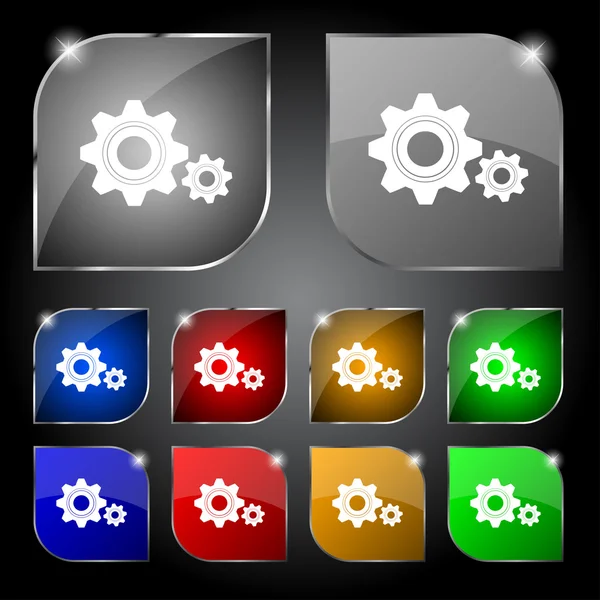 Configurações de engrenagem ícone de sinal. Cogwheel mecanismo de engrenagem símbolo. Definir botões coloridos. Vetor —  Vetores de Stock