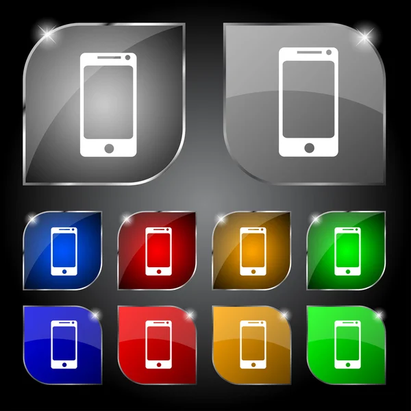 Smartphone-Zeichen-Symbol. Unterstützungssymbol. Callcenter. Farbtasten-Vektor setzen — Stockvektor