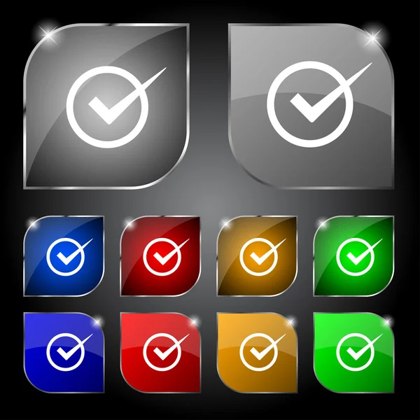 チェック マーク記号のアイコン。チェック ボックス ボタン。colur ボタンを設定します。ベクトル — ストックベクタ