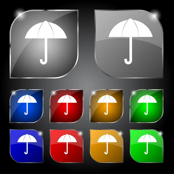 Icono de signo de paraguas. Símbolo de protección contra lluvia. Establecer botones de colores. Vector — Archivo Imágenes Vectoriales