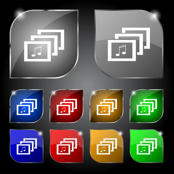 Pictogram voor MP3 muziek formatteren teken. muzikale symbool. kleurrijke knoppen instellen vector — Stockvector