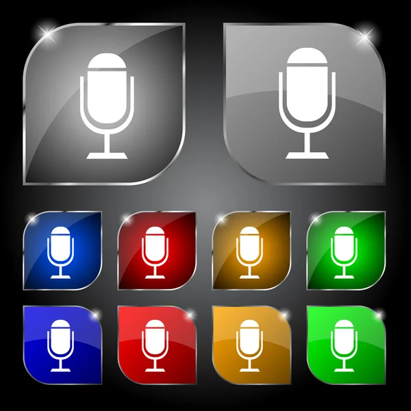 Mikrofon-ikonen. högtalaren symbol. tecken på levande musik. Ange färgglada knappar vektor — Stock vektor