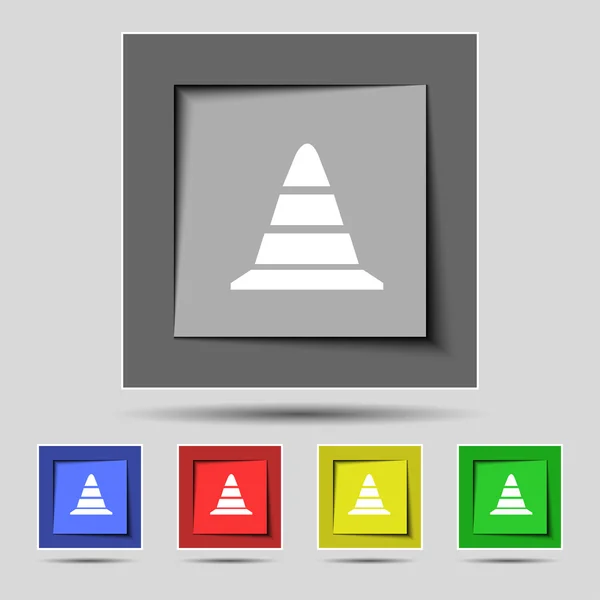 रस्ता शंकू चिन्ह. रंगीबेरंगी बटणे सेट करा. व्हेक्टर — स्टॉक व्हेक्टर