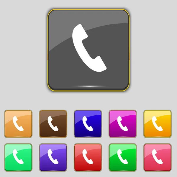 電話記号アイコン。シンボルをサポートします。コール センター。ベクトル カラフルなボタンを設定します。 — ストックベクタ