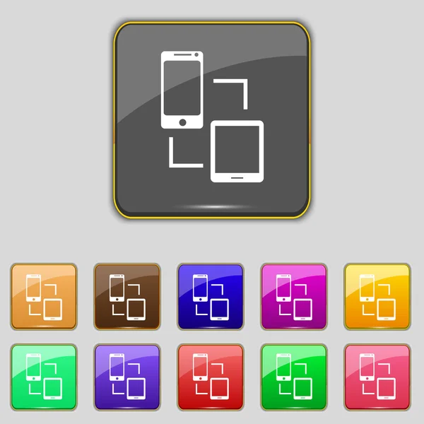 Signo de sincronización icono. los comunicadores sincronizan el símbolo. Intercambio de datos. Establecer botones de color. Vector — Archivo Imágenes Vectoriales